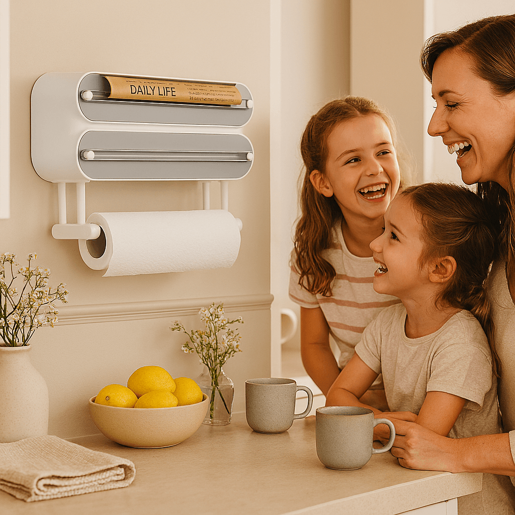 3 in 1 rollenhouder grijs sfeer met familie