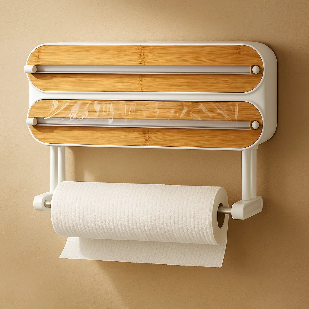 3-in-1 keukenrolhouder voor aluminiumfolie, vershoudfolie, keukenrol, wit, wandrolhouder met foliesnijder, rolhouder met praktische snijrol