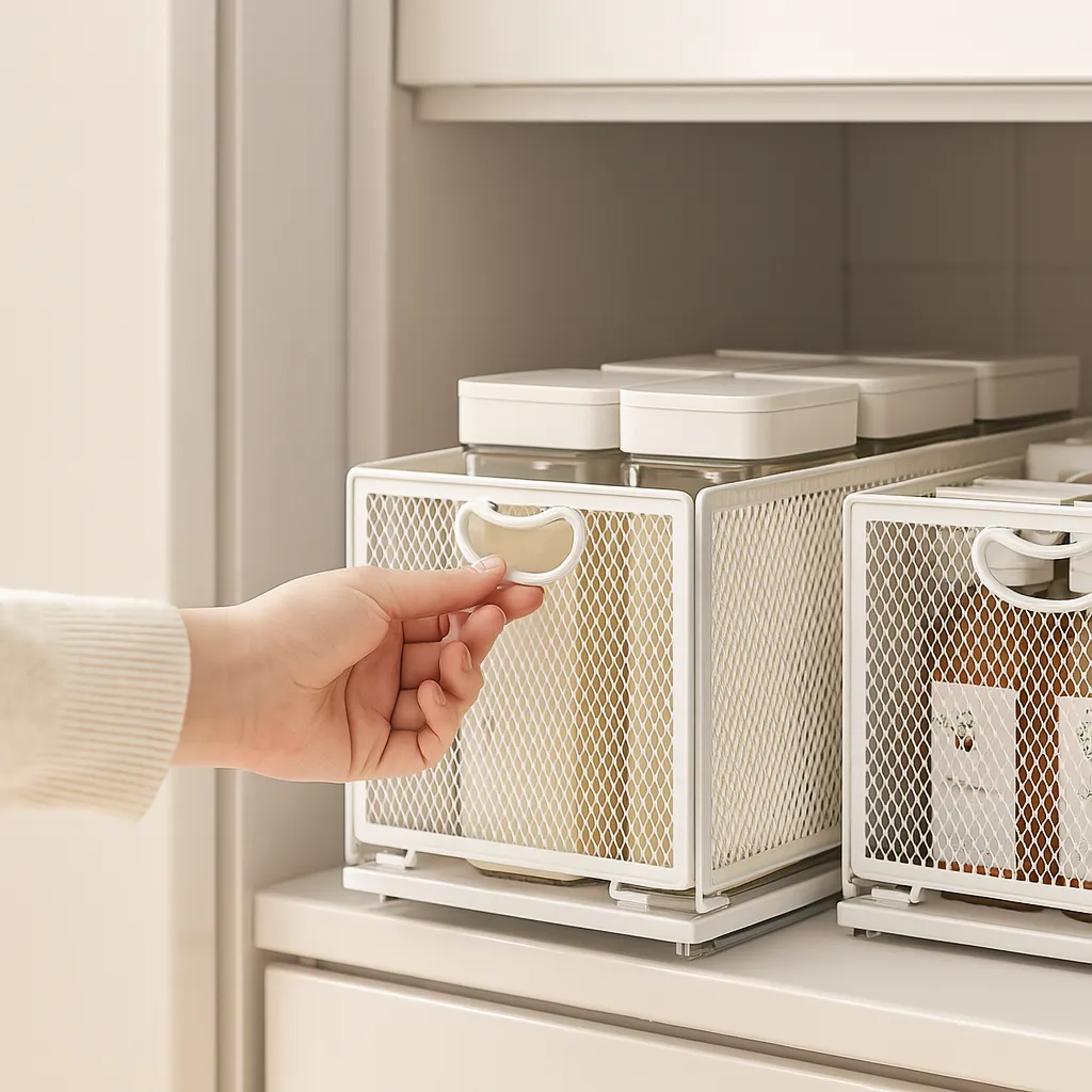 Schuiflade L wit mand met hand in kast